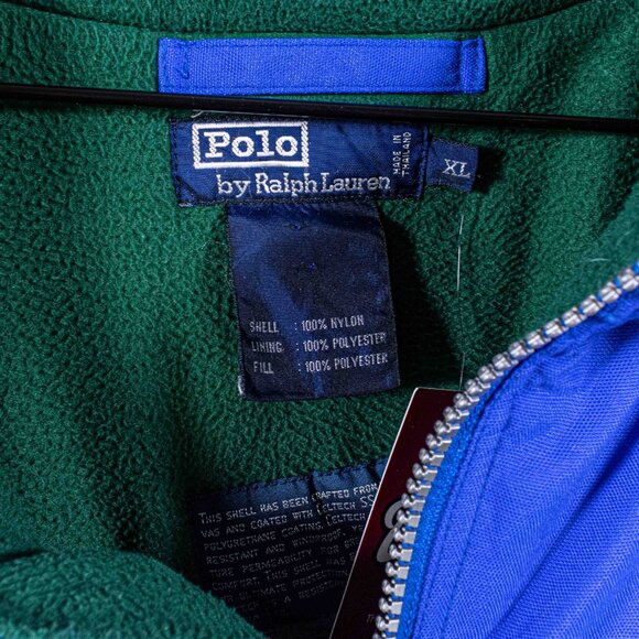 Polo Ralph Lauren Hi Tech Fleece Lined Bomber Jacket Puffer XL VTG 90s *damage* - Picture 8 of 15